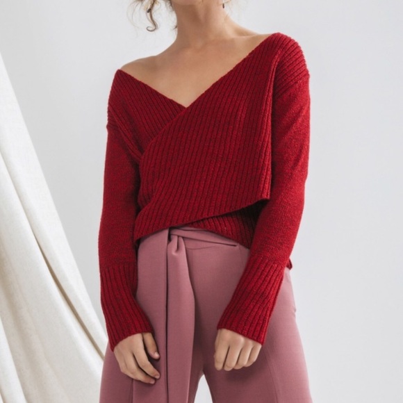 C/MEO Collective Feature Knit Crossover Sweater Top Red S - Picture 2 of 7